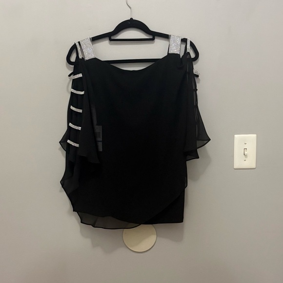 MSK Black Top with Silver Embellished Straps - Picture 2 of 13